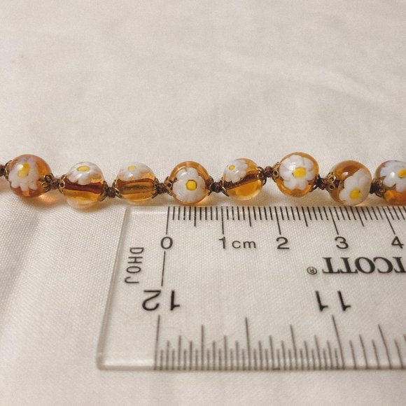 Daisy Faux Amber Glass Bead Knotted Bracelet - Picture 10 of 10